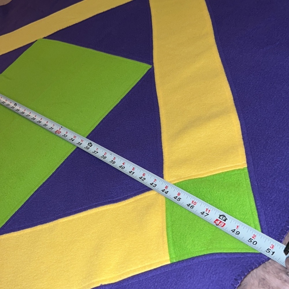 Mardi Gras geometric design yellow purple green felt blanket throw 51” square​​ - Picture 3 of 7